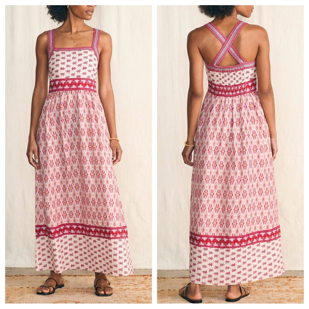 Faherty Gracie Linen Pink Printed Maxi Dress